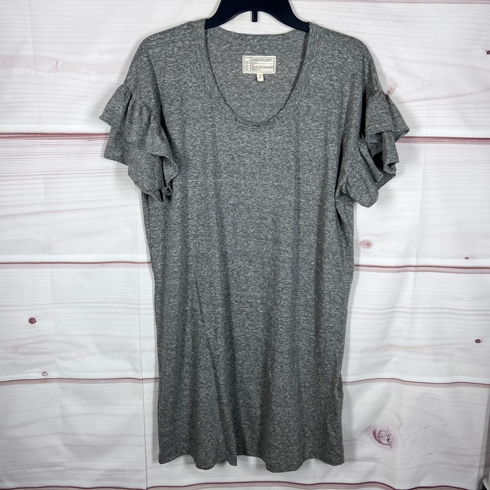 Current Elliott Ruffle Roadle Dress Women 1 Small Heather Grey Short Sleeve Knit